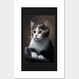 grey and white cat looking off in the distance - CGI style Posters and Art